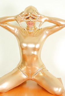 Lisa in golden spandex outfit