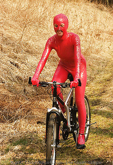 Red spandex hottie on the bicycle