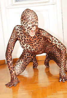 Blonde Babe Magdi in tiger catsuit