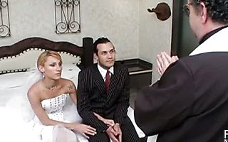 Naughty shemale bride spicing up the wedding shoving her cock in the ass