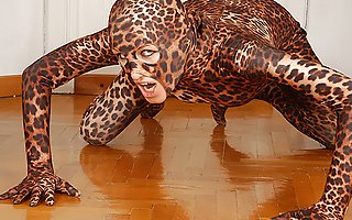 Wild blonde woman-leopard in spandex