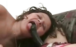 Lesbian babes fucking with strapon