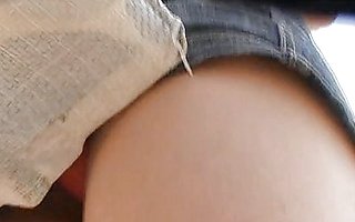 Upskirt hidden camera is working and recording hot view up the jeans skirt of amateur
